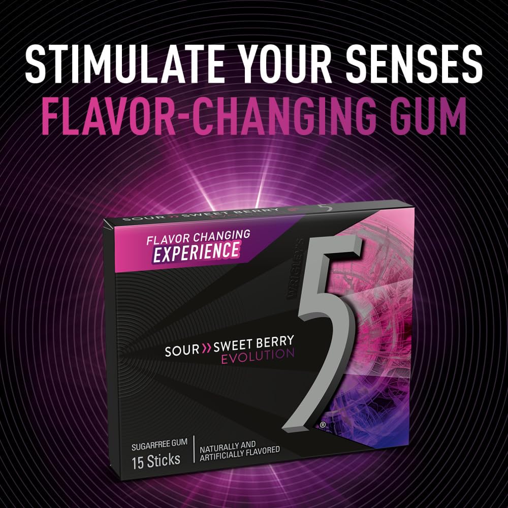 5 GUM Evolution Sour to Sweet Berry Flavor Changing Sugar Free Chewing Gum, 15-Stick Pack, 10 Count - Image 3
