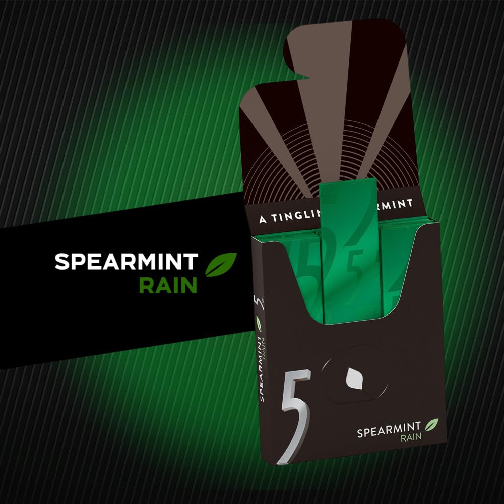 5 Gum Spearmint Rain Sugar Free Chewing Gum Bulk, 15 Stick Box (Pack of 10) - Image 3