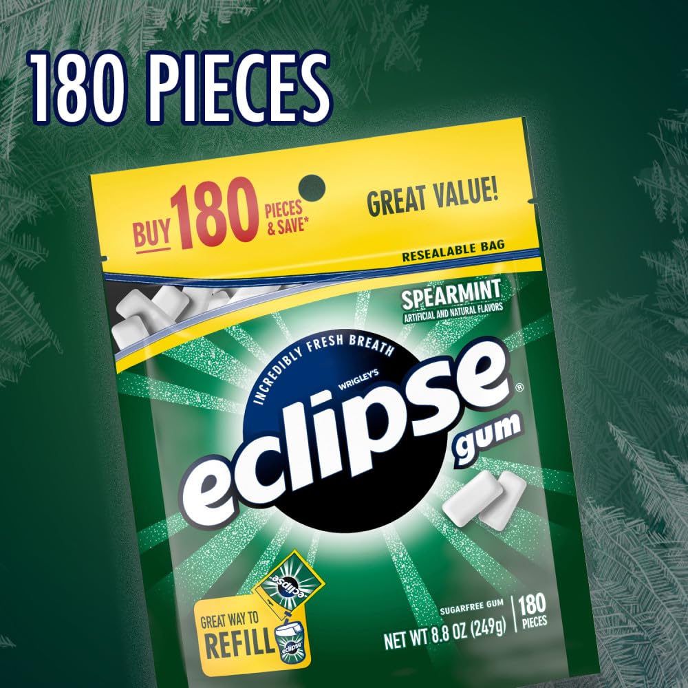 ECLIPSE Spearmint Chewing Gum Sugar Free, Mint Gum Bulk Pack, 8.8 Ounce (180 Piece Bag) - Image 3