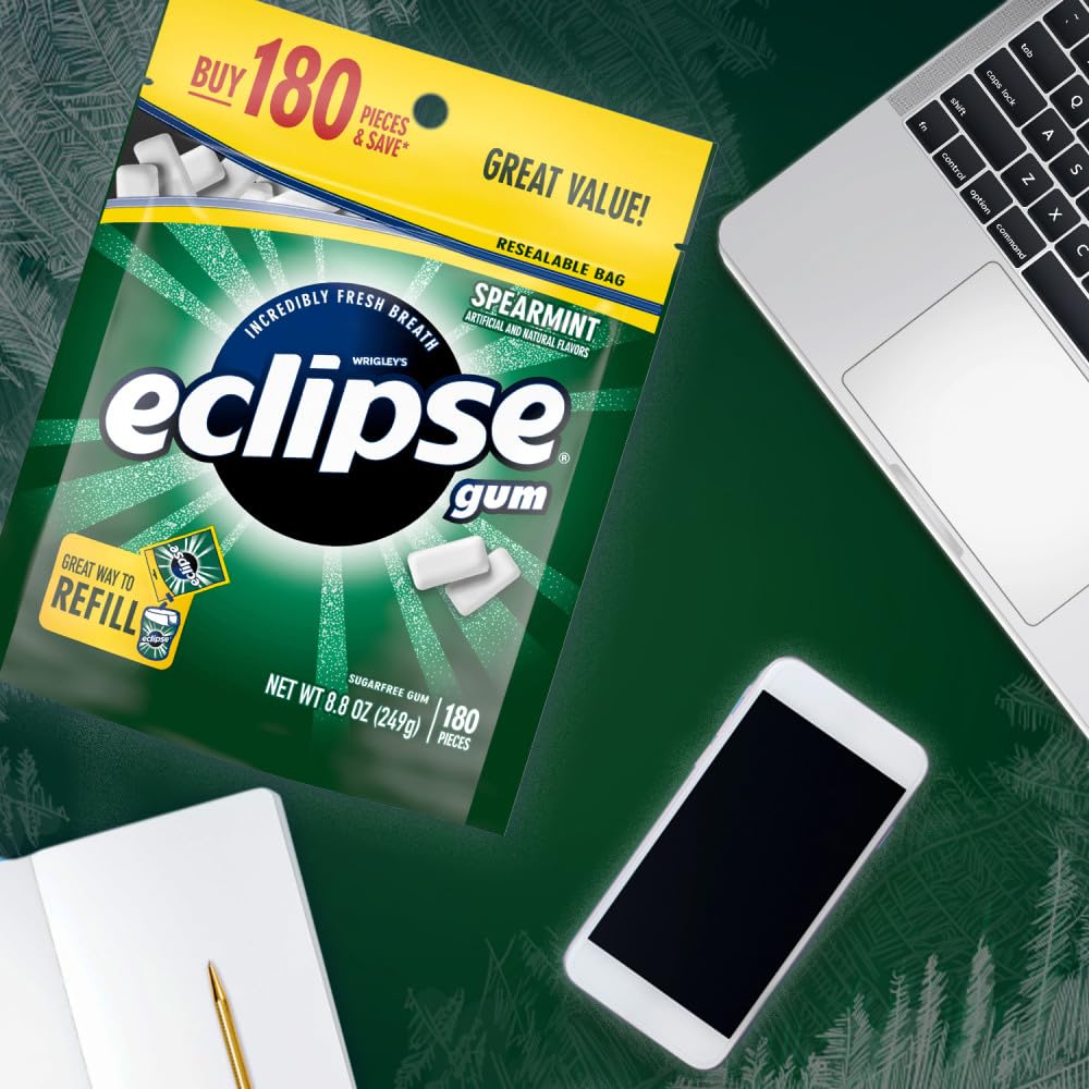 ECLIPSE Spearmint Chewing Gum Sugar Free, Mint Gum Bulk Pack, 8.8 Ounce (180 Piece Bag) - Image 5