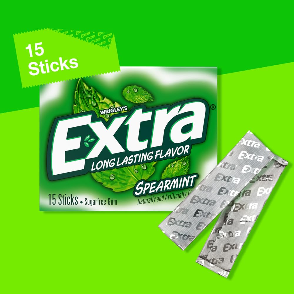 Extra Gum Spearmint Sugarfree Gum Bulk, Individually Wrapped, Perfect for Long Lasting Fresh Breath at School, Work & Travel 15 Count, Pack of 10 - Image 5