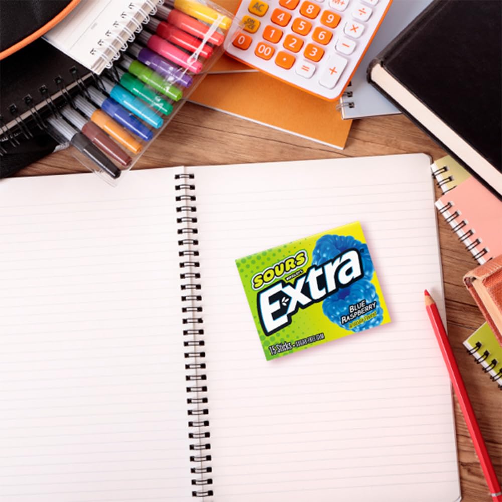 EXTRA SOURS Blue Raspberry Sugar Free Chewing Gum Sour Candy Fruit Gum, 15 Stick Pack, 10 Count - Image 7
