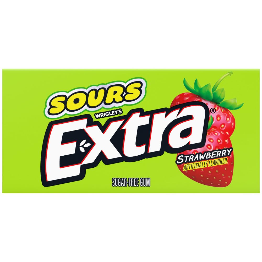 EXTRA SOURS Strawberry Sugar Free Chewing Gum Sour Candy Fruit Gum, 15 Stick Pack, 10 Count - Image 4