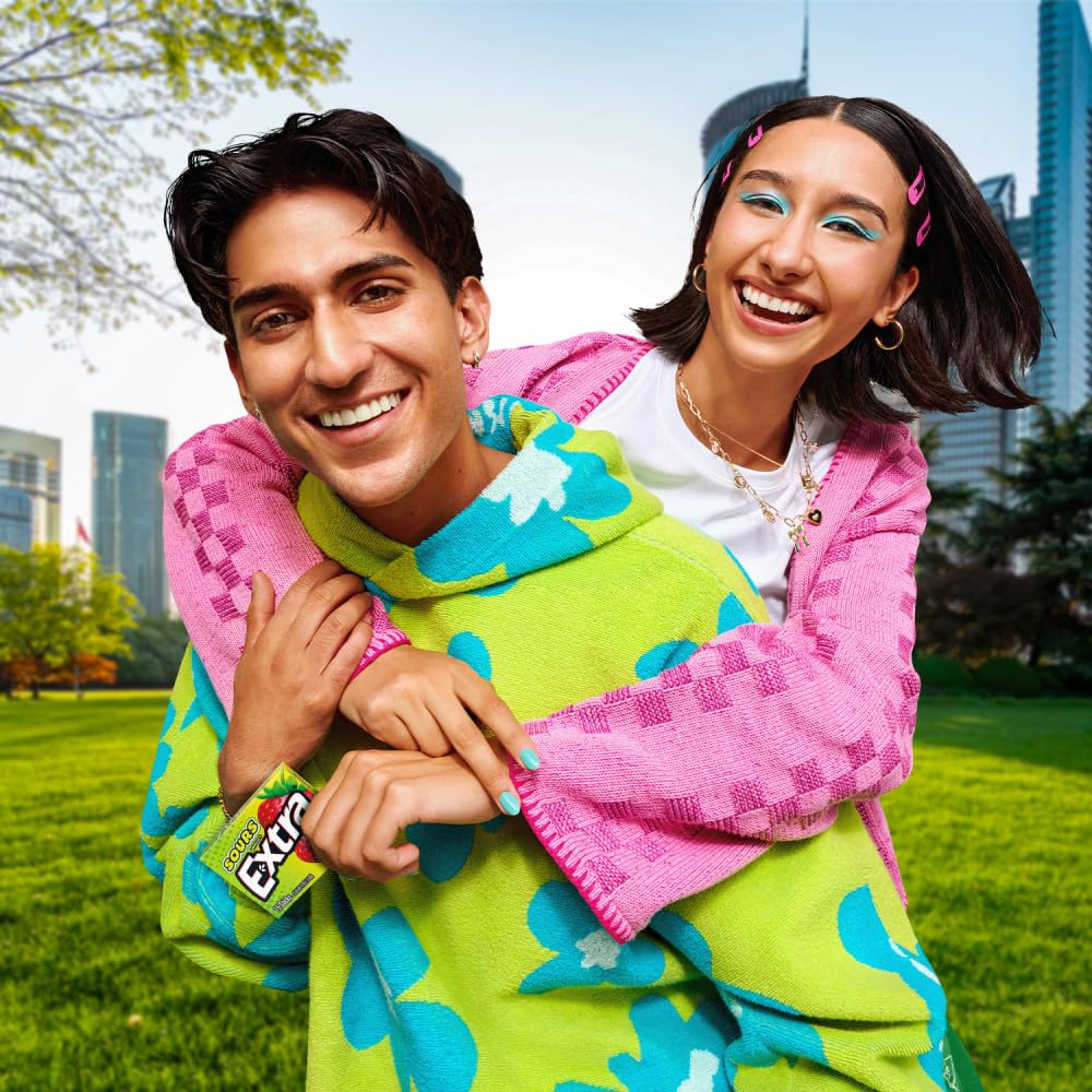 EXTRA SOURS Strawberry Sugar Free Chewing Gum Sour Candy Fruit Gum, 15 Stick Pack, 10 Count - Image 7