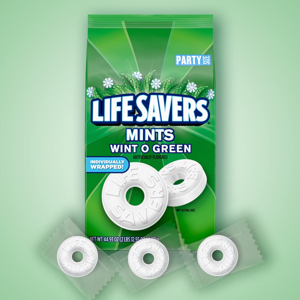 LIFE SAVERS Wint-O-Green Summer Candy Individually Wrapped Hard Mints, Party Size, 2.8 LB Bulk Bag - Image 4