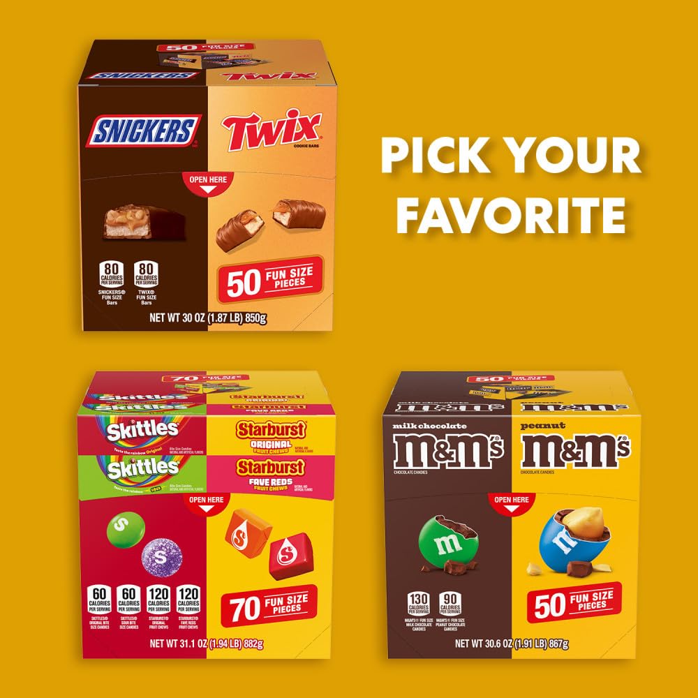 M&M'S Milk Chocolate & M&M'S Peanut Fun Size Candy Individually Wrapped Milk Chocolate Variety Pack Pantry Cube Easy Open and Close Dispenser for Convenient Snacking, 50 Ct Bulk Box - Image 8