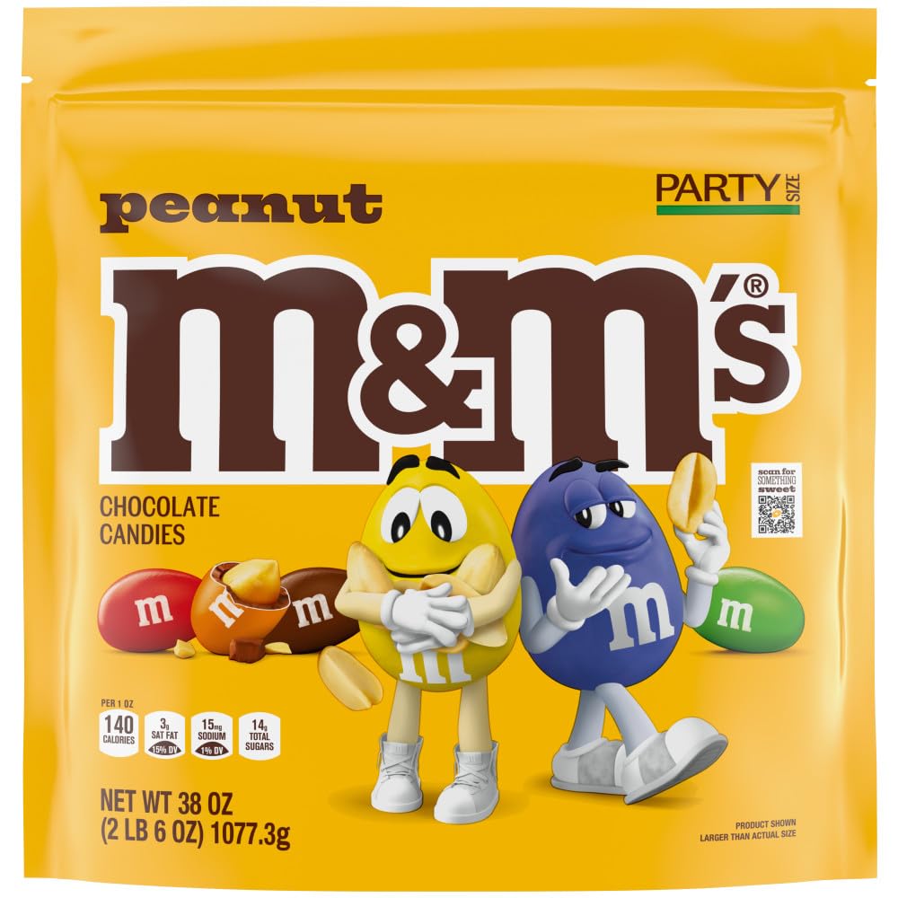 M&M'S Peanut Milk Chocolate Candy Resealable Bulk Pack, Party Size, 38 oz Bag, For Sharing, Baking and Snacking - Image 4
