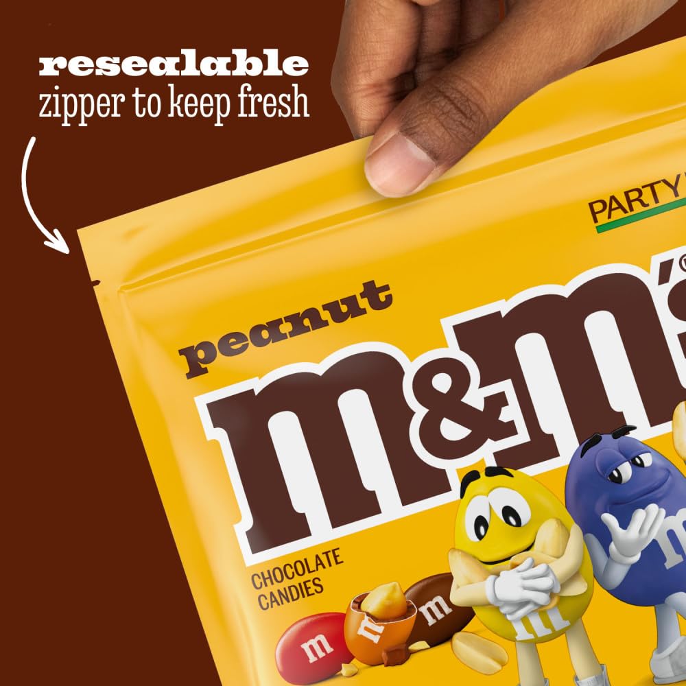 M&M'S Peanut Milk Chocolate Candy Resealable Bulk Pack, Party Size, 38 oz Bag, For Sharing, Baking and Snacking - Image 6