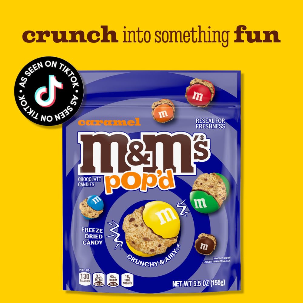 M&M'S Pop'd Caramel Chocolate Crunchy Freeze-Dried Candy 5.5 Oz Resealable Bag - Image 6