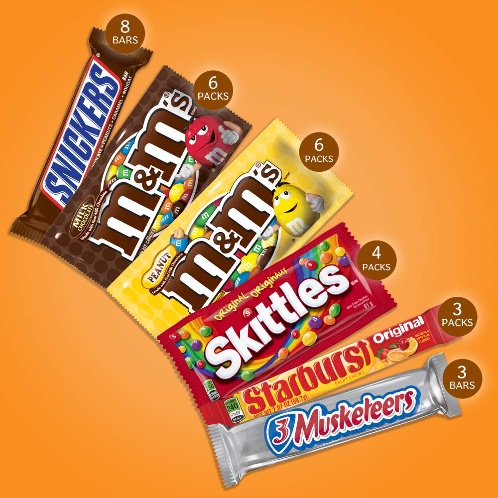 M&M'S, SNICKERS, 3 MUSKETEERS, SKITTLES & STARBURST Variety Pack Full Size Bulk Candy Assortment, 56.11 oz, 30 Bars - Image 4