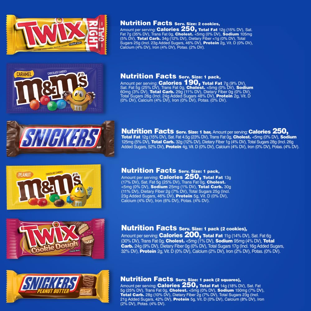 Mars M&M's Peanut, M&M's Caramel, Snickers Original, Peanut Butter Squared, Twix Cookie Dough Variety Pack Full Size Individually Wrapped Milk Chocolate Candy Bars, 18 Ct - Image 7