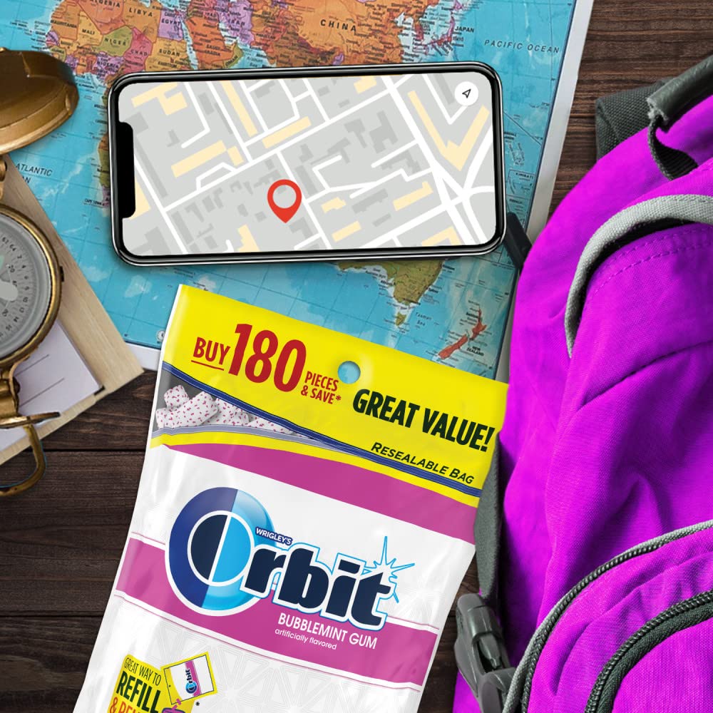 ORBIT Gum Bubblemint Sugar Free Chewing Gum Bulk, 180 Piece Resealable Bag, Bubble Gum Bulk - Image 6