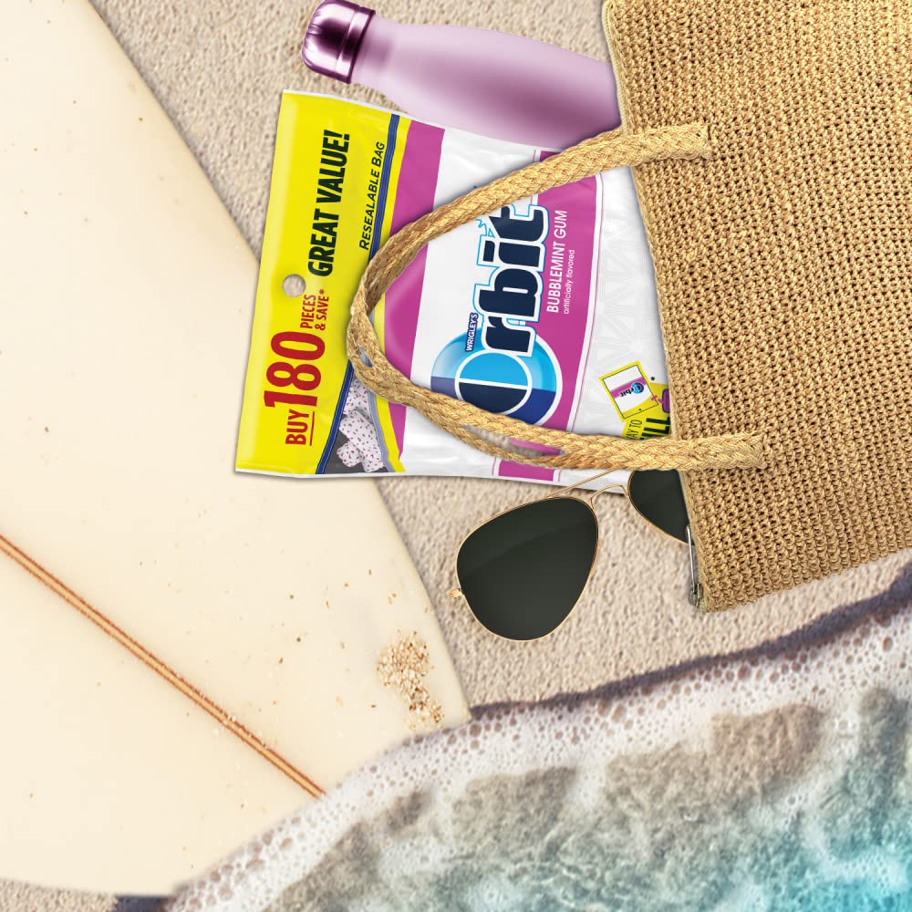 ORBIT Gum Bubblemint Sugar Free Chewing Gum Bulk, 180 Piece Resealable Bag, Bubble Gum Bulk - Image 7