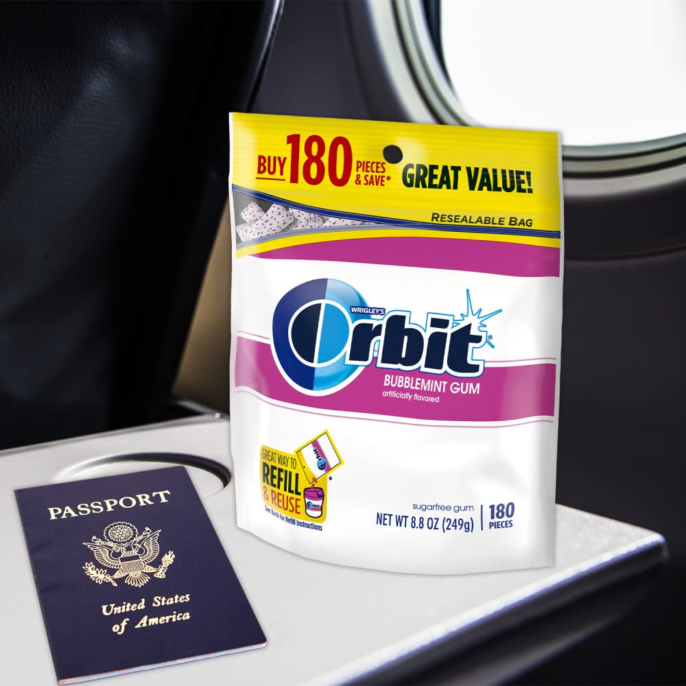 ORBIT Gum Bubblemint Sugar Free Chewing Gum Bulk, 180 Piece Resealable Bag, Bubble Gum Bulk - Image 8