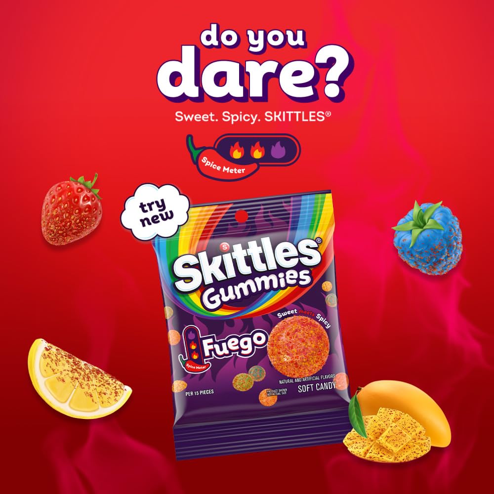 SKITTLES GUMMIES Fuego Sweet and Spicy Gummy Candy, 5.8 Oz Bag, 12 Pack - Image 5
