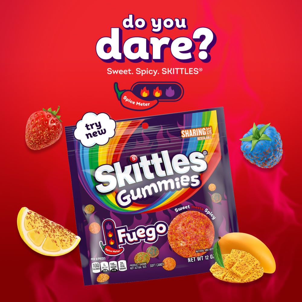 SKITTLES GUMMIES Fuego Sweet and Spicy Gummy Candy, Sharing Size, 12 Oz Resealable Bag - Image 5