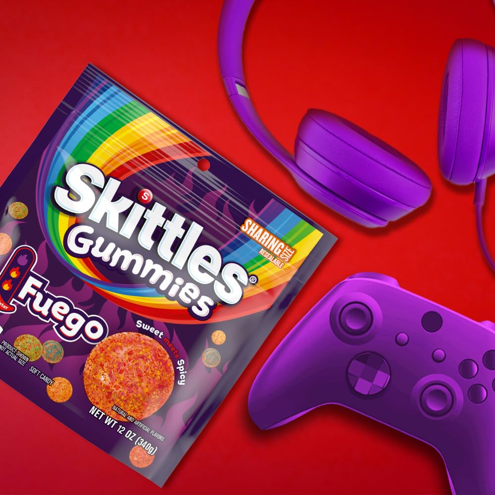SKITTLES GUMMIES Fuego Sweet and Spicy Gummy Candy, Sharing Size, 12 Oz Resealable Bag - Image 7