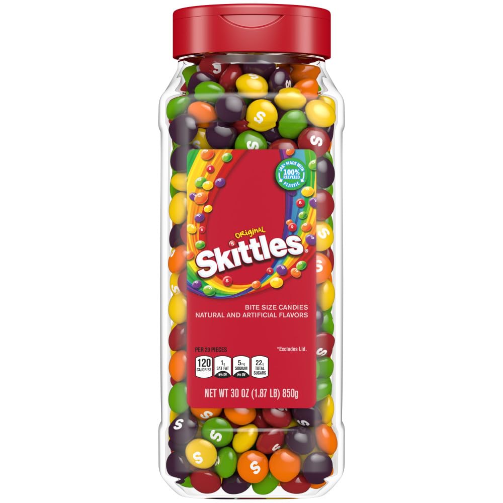 SKITTLES Original Chewy Fruity Rainbow Candy For Mid Day Snacking, Road Trips, Gaming & Party Fun, 30 Oz Resealable Bulk Candy Jar - Image 4