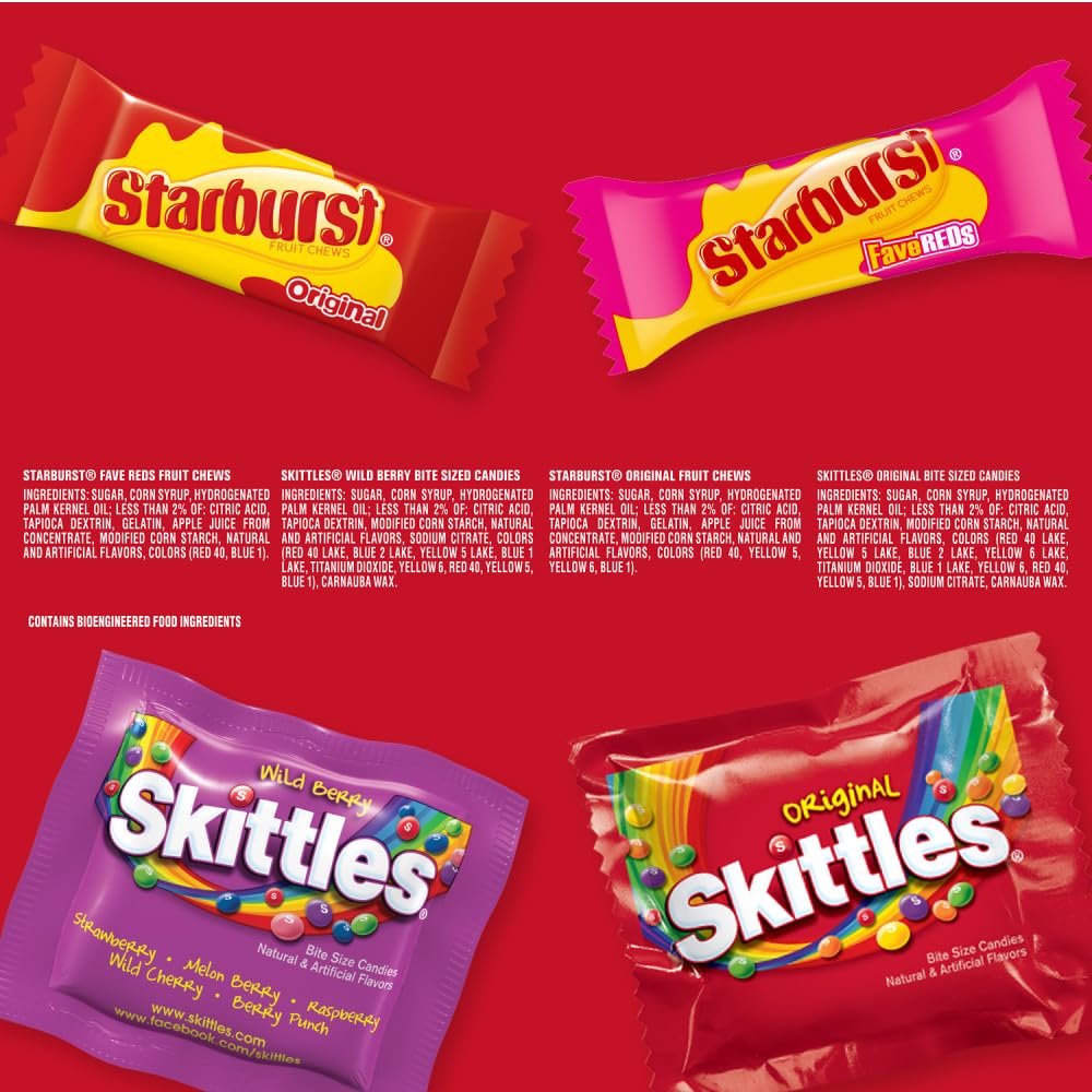 SKITTLES Original & Wild Berry, Starburst Original & FaveReds Fun Size Chewy Candy, Assorted Variety, Candy Bulk Individually Wrapped, 32.28 Oz Jumbo, Bulk Bag - Image 8