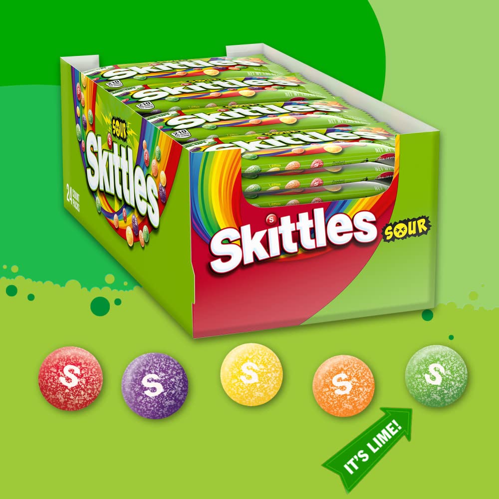 SKITTLES Sours Individually Wrapped Full Size Chewy Sour Candy Packs, 24 Ct Bulk Box for Parties, Movie Nights & Sharing - Image 4