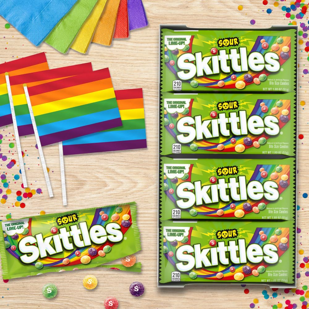 SKITTLES Sours Individually Wrapped Full Size Chewy Sour Candy Packs, 24 Ct Bulk Box for Parties, Movie Nights & Sharing - Image 7