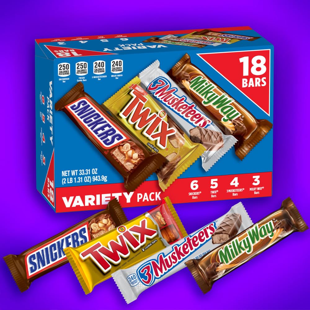 SNICKERS, TWIX, MILKY WAY & 3 MUSKETEERS Individually Wrapped Variety Pack Full Size Milk Chocolate Candy Bars Bulk Assortment, 33.31 oz, 18 Bars - Image 3
