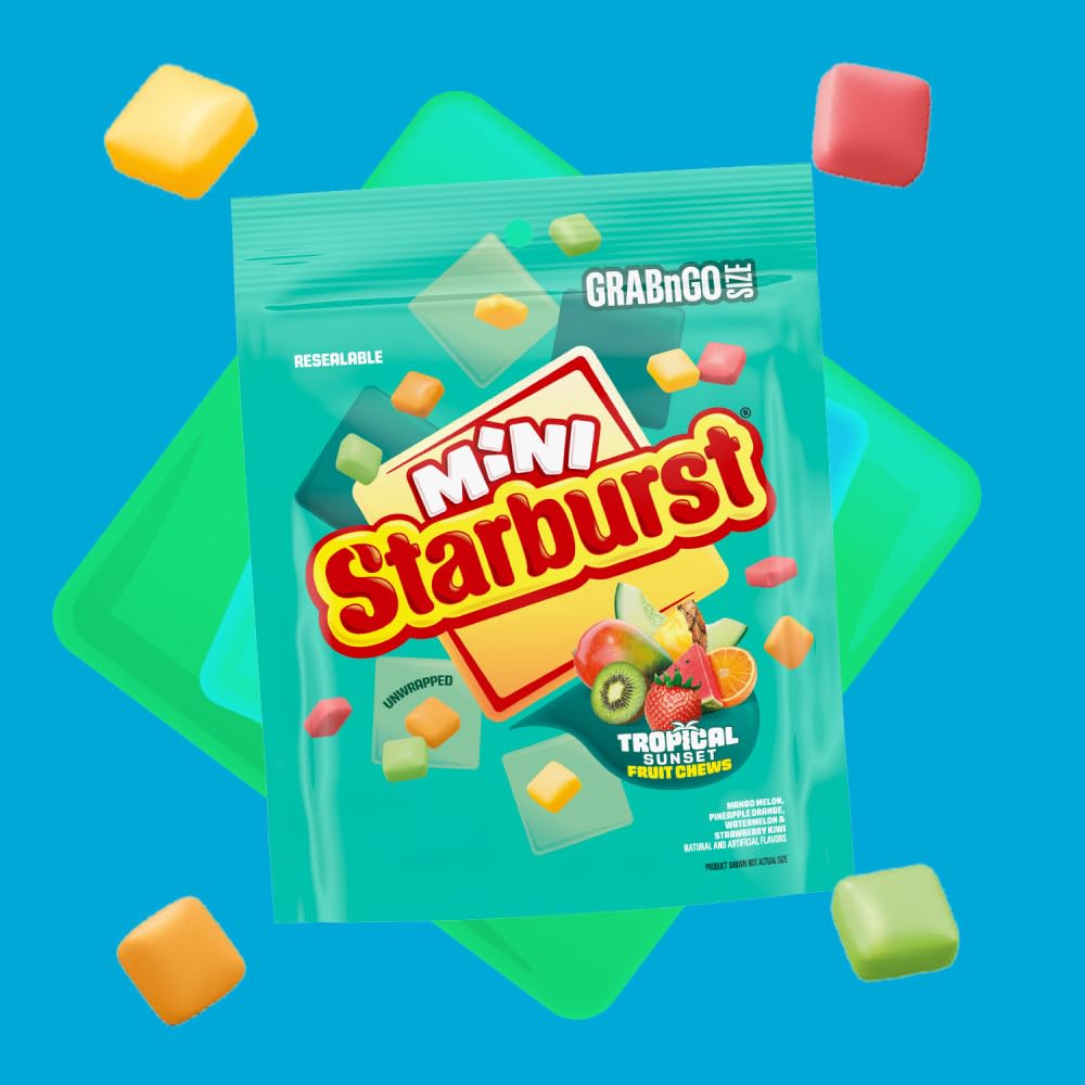 STARBURST MINIS Tropical Sunset Chewy Candy Movie Night Concession, Road Trip Snack Fruit Chews, Grab'N'Go, 7.2 Oz Bag, 8 Pack - Image 4