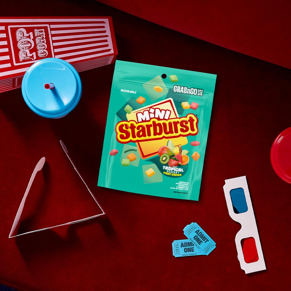 STARBURST MINIS Tropical Sunset Chewy Candy Movie Night Concession, Road Trip Snack Fruit Chews, Grab'N'Go, 7.2 Oz Bag, 8 Pack - Image 8