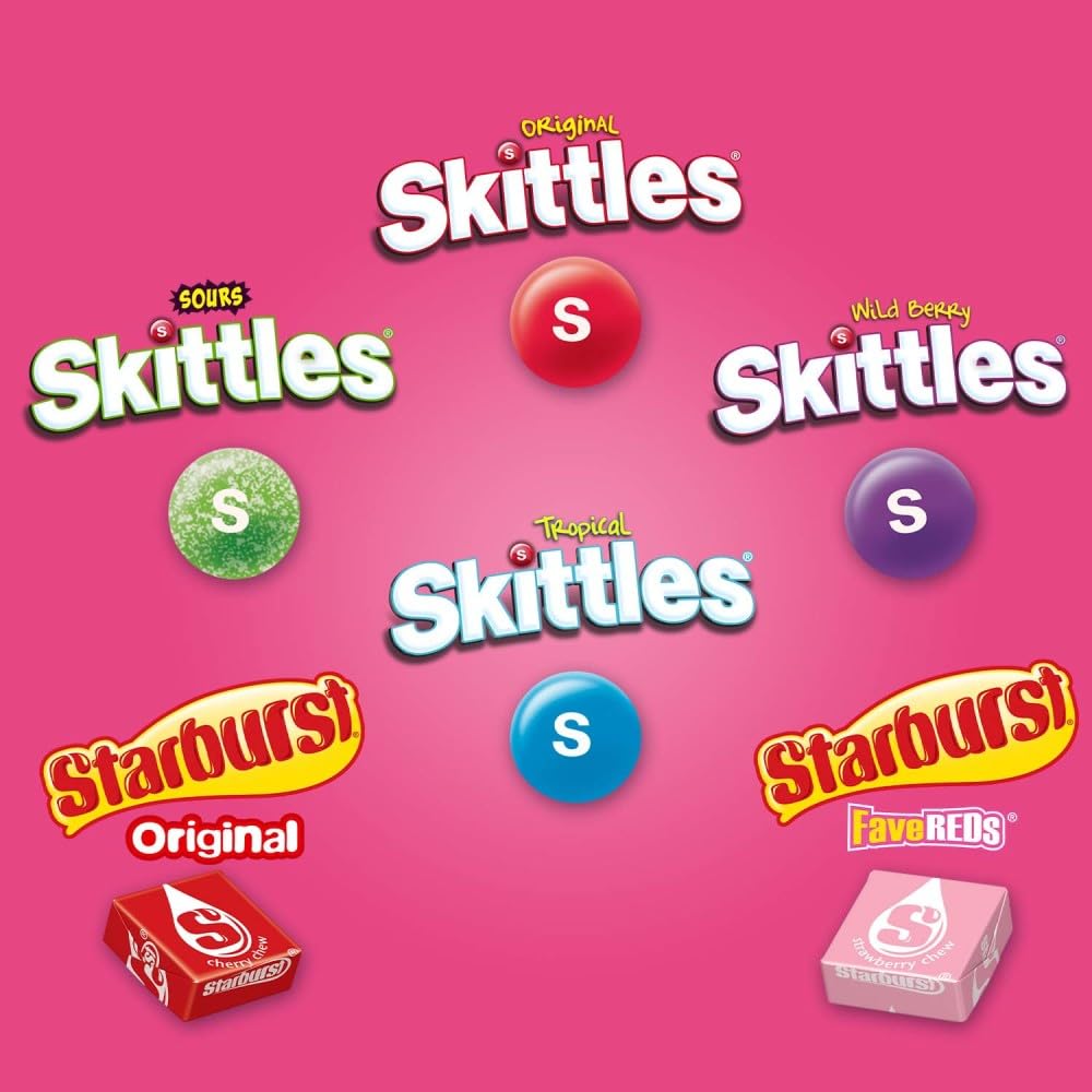 STARBURST Original & FaveRed and SKITTLES Original, Wild Berry, Sour and Tropical Chewy Candy Full Size Travel Essentials Variety Pack, 30 Count Bulk Box - Image 3