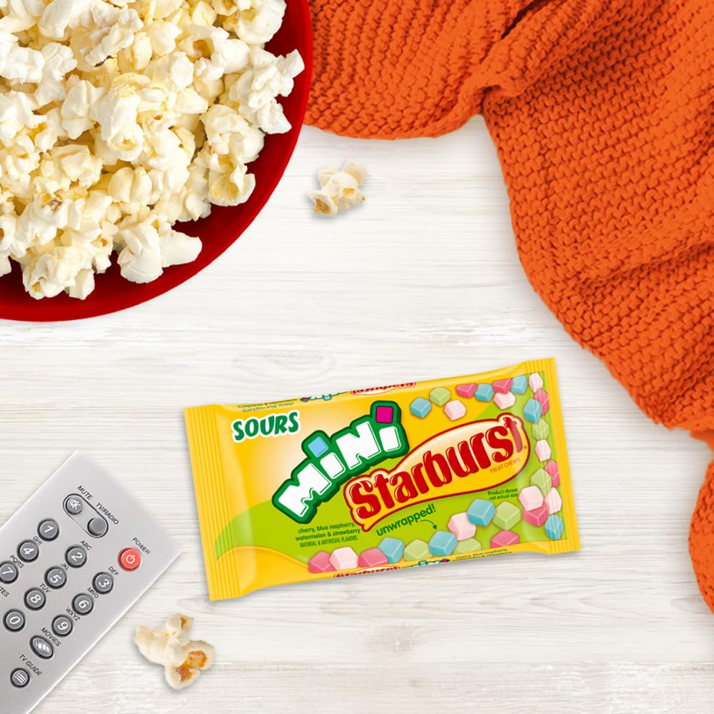 Starburst Sour Candy Minis Fruit Chews, 24 x 1.85 oz, Cherry, Blue Raspberry, Watermelon, and Strawberry Sour Fruity Candies - Image 7