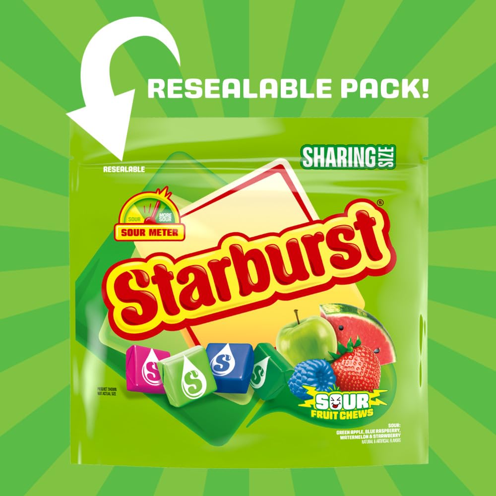 STARBURST Sour Chewy Candy Individually Wrapped Fruit Chew, Sharing Size, 15.6 Oz Resealable Bag - Image 8